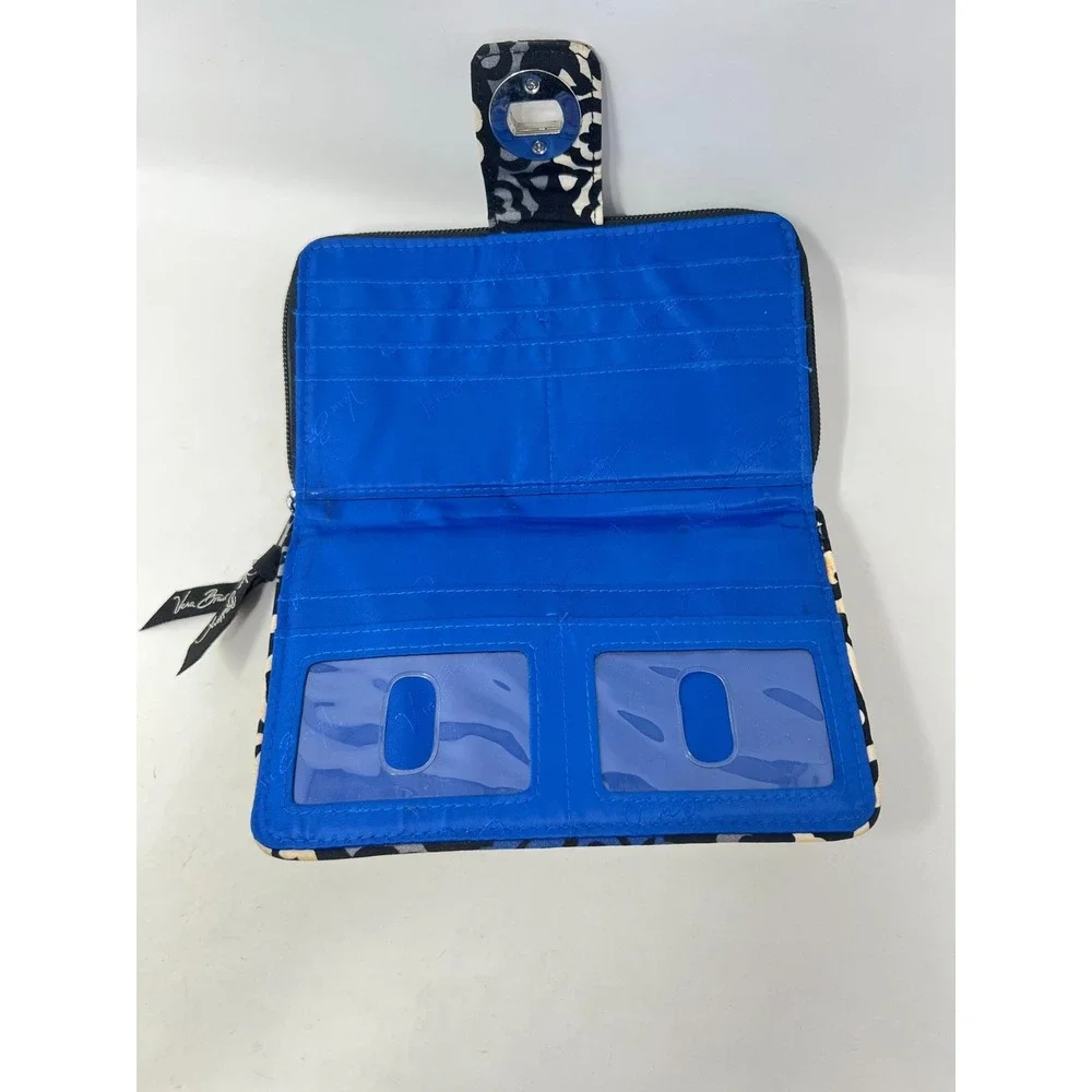 Vera Bradley Canterbury Pattern Turn Lock Zip Around Wallet Cobalt Blue Black
